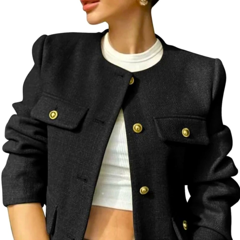 CARMEN MARC VALVO Women's Black Jacket with Gold Buttons - Size Small